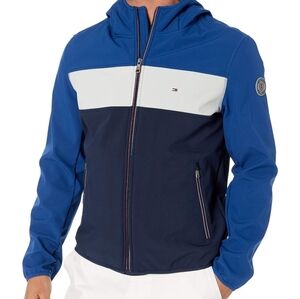 Tommy Hilfiger Blue and White Hooded Jacket, Water and Wind Resistant